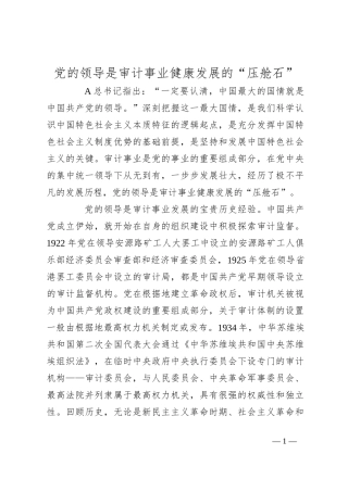 党的领导是审计事业健康发展的“压舱石”