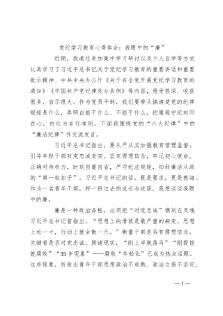 党纪学习教育心得体会：我眼中的“廉”