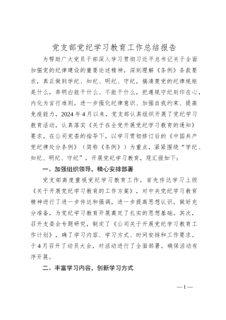 党支部党纪学习教育工作总结报告