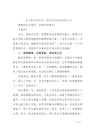 青年教师演讲稿：做教育家精神的践行者