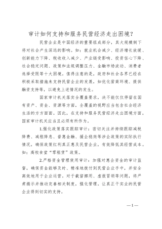 审计如何支持和服务民营经济走出困境？