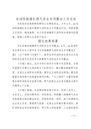 省消防救援队燃气安全专项整治工作总结