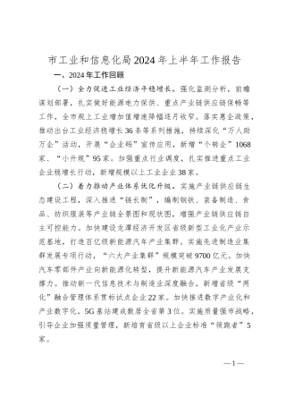 市工业和信息化局2024年上半年工作报告