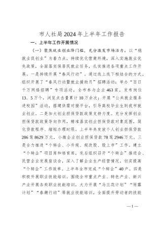 市人社局2024年上半年工作报告