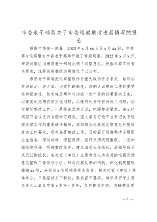 市委老干部局关于市委巡察整改进展情况的报告