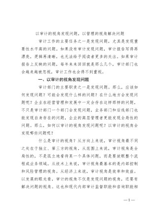 以审计的视角发现问题，以管理的视角解决问题