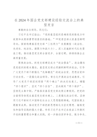 在2024年国企党支部建设经验交流会上的典型发言