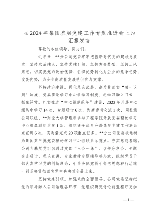 在2024年集团基层党建工作专题推进会上的汇报发言