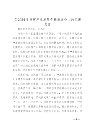 在2024年民宿产业发展专题推进会上的汇报发言