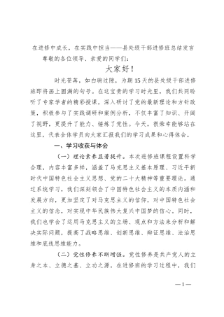 在进修中成长，在实践中担当——县处级干部进修班总结发言