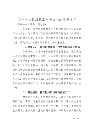 在全县信访维稳工作会议上的表态发言