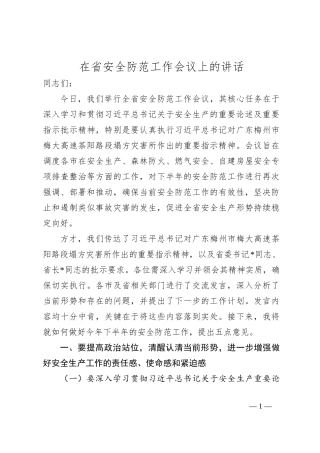 在省安全防范工作会议上的讲话