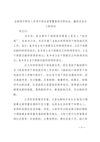 在新晋升职务人员进行宪法宣誓暨集体任职谈话、廉政谈话会上的讲话