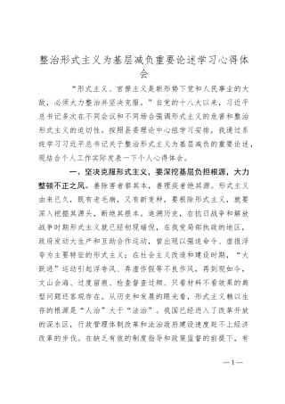 整治形式主义为基层减负重要论述学习心得体会