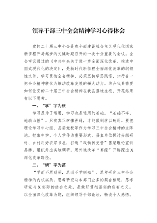 领导干部三中全会精神学习心得体会
