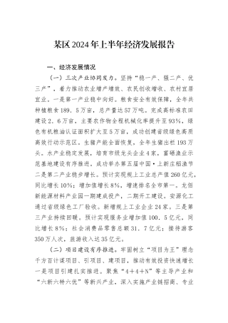 某区2024年上半年经济发展报告