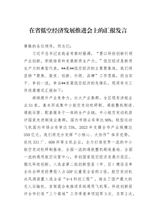 在省低空经济发展推进会上的汇报发言