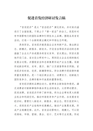 促进首发经济研讨发言稿