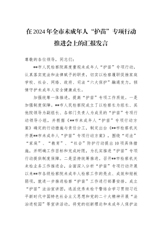在2024年全市未成年人“护苗”专项行动推进会上的汇报发言