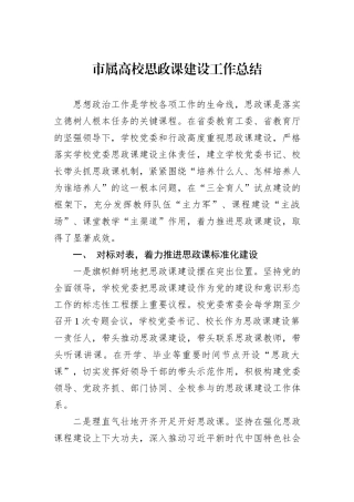 市属高校思政课建设工作总结
