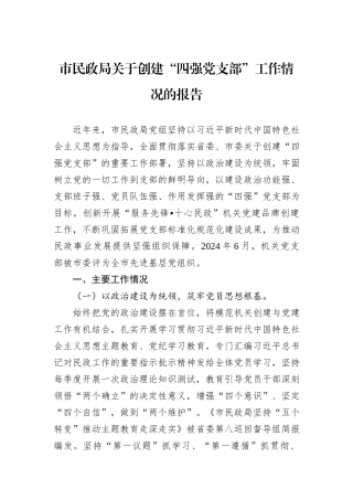 市民政局关于创建“四强党支部”工作情况的报告