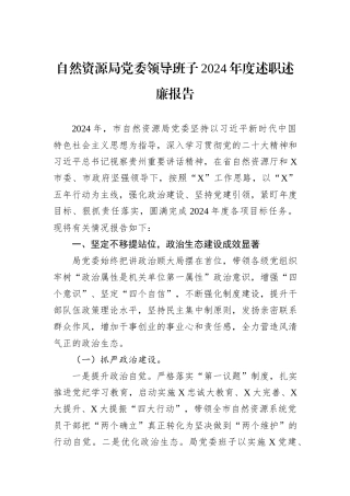 自然资源局党委领导班子2024年度述职述廉报告