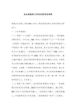 在全县组织工作会议的发言材料