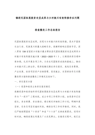 镇级巩固拓展脱贫攻坚成果与乡村振兴有效衔接存在问题排查整改工作总结报告