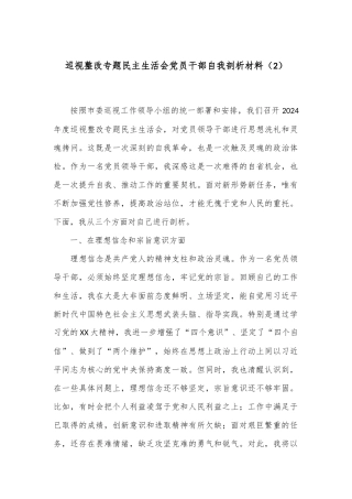 巡视整改专题民主生活会党员干部自我剖析材料（2）