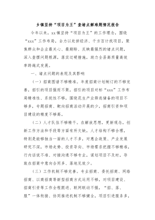 乡镇坚持“项目为王”查堵点解难题情况报告