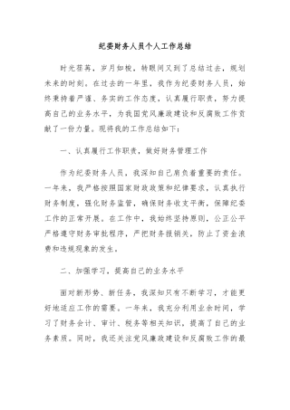 纪委财务人员个人工作总结