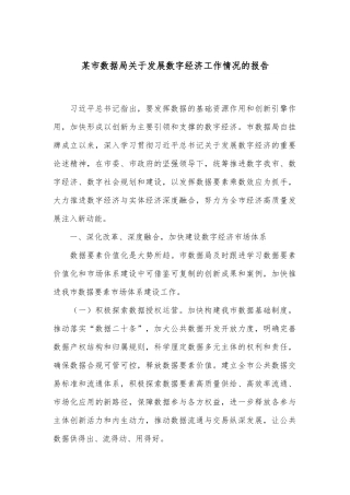 某市数据局关于发展数字经济工作情况的报告