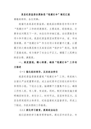 某县纪委监委扫黑除恶“惩腐打伞”情况汇报