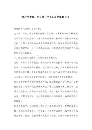 农村党支部：二十届三中全会发言提纲（1）