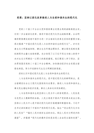 党课：坚持以深化改革推进人与自然和谐共生的现代化