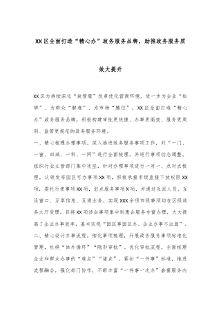 XX区全面打造“精心办”政务服务品牌，助推政务服务质效大提升