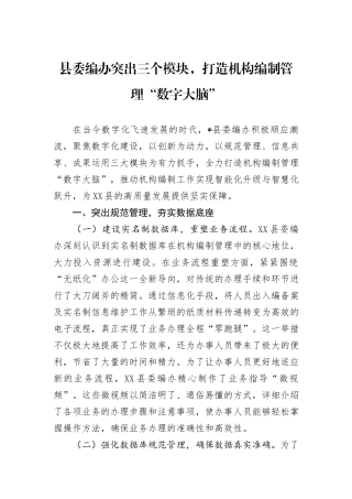 县委编办突出三个模块，打造机构编制管理“数字大脑”