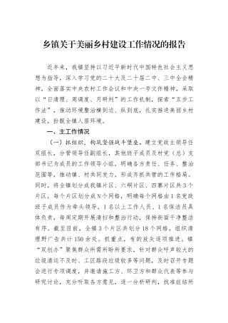 乡镇关于美丽乡村建设工作情况的报告