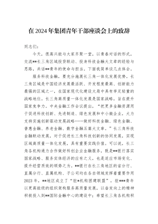 在2024年集团青年干部座谈会上的致辞