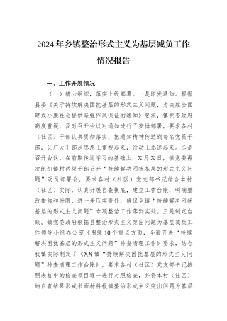 2024年乡镇整治形式主义为基层减负工作情况报告