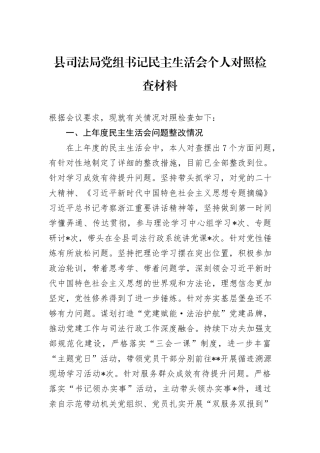县司法局党组书记民主生活会个人对照检查材料