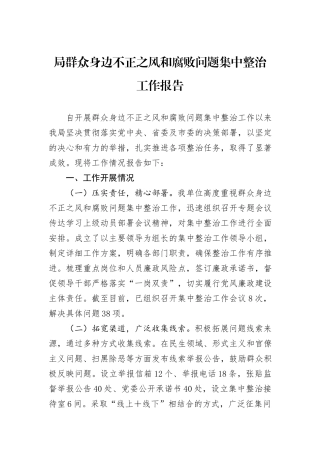 局群众身边不正之风和腐败问题集中整治工作报告