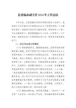 县委编办副主任2024年工作总结