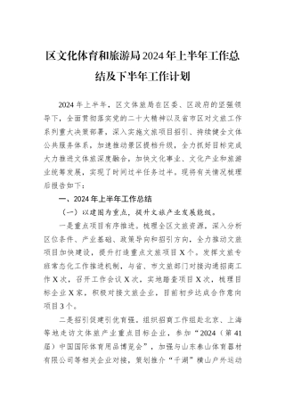 区文化体育和旅游局2024年上半年工作总结及下半年工作计划