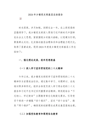 2024年乡镇党支部基层总结报告