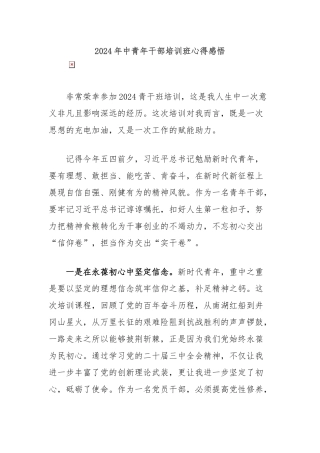 2024年中青年干部培训班心得感悟