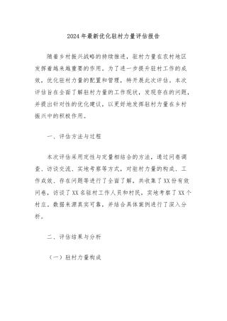 2024年最新优化驻村力量评估报告