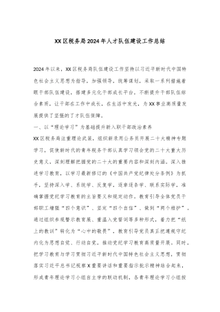XX区税务局2024年人才队伍建设工作总结