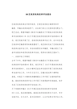 XX区政府机构改革评估报告