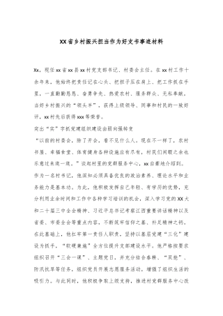 XX省乡村振兴担当作为好支书事迹材料